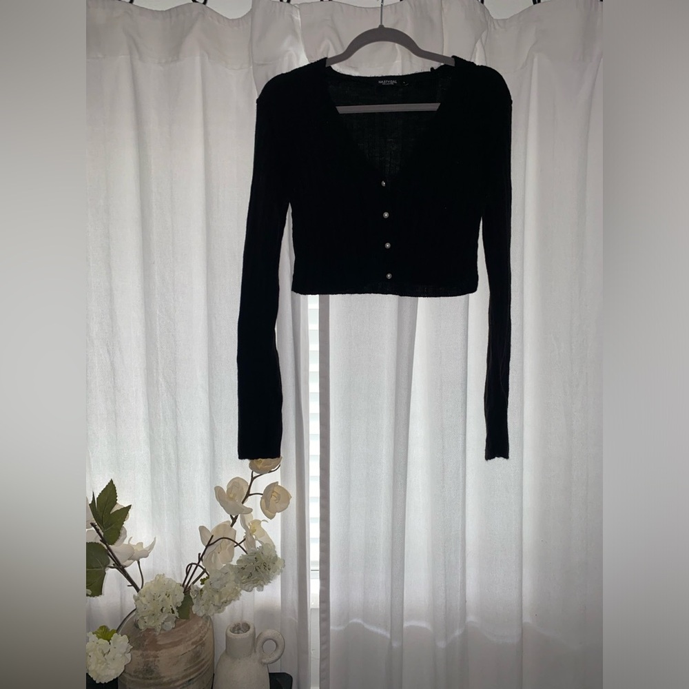 Black button up crop top sweater